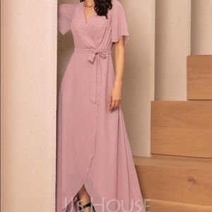 Blush Flutter Sleeve Wrap Dress W/ Belt
